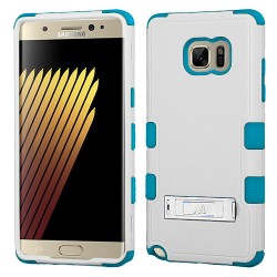 Funda Protector Triple Layer Uso Rudo Samsung Galaxy Note 7 Blanco - Aqua c/pie metalico